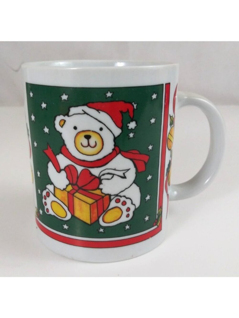 Vintage 1988 Houston Foods Christmas Polar Bear With Present Coffee Cup